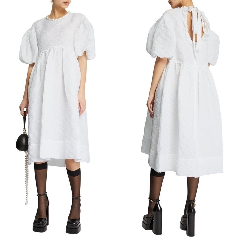 NWT Simone Rocha Pearl Embellished Neckline Puff Sleeve Midi Dress Sz. XS